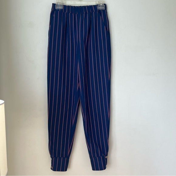 LPA Navy & Coral Striped High Rise Skinny Cuff Snap Pant XXS - Picture 10 of 13